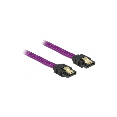 DeLOCK Premium - SATA cable - Serial ATA 150 / 300 / 600 - SATA (M) to SATA (M) - 20 cm - latched - purple - 1