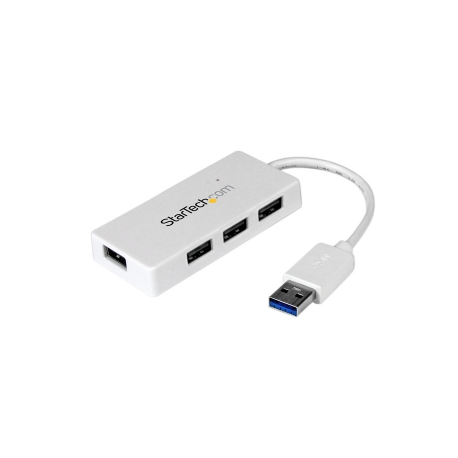 StarTech.com 4 Port USB 3.0 Hub - Multi Port USB Hub w /  Built-in Cable - Powered USB 3.0 Extender for Your Laptop - White (ST4300MINU3W) - Hub - 4 x SuperSpeed USB 3.0 - desktop - for P / N: FCREADMICRO3, MSDREADU2OTG, MSDREADU3CA - 3